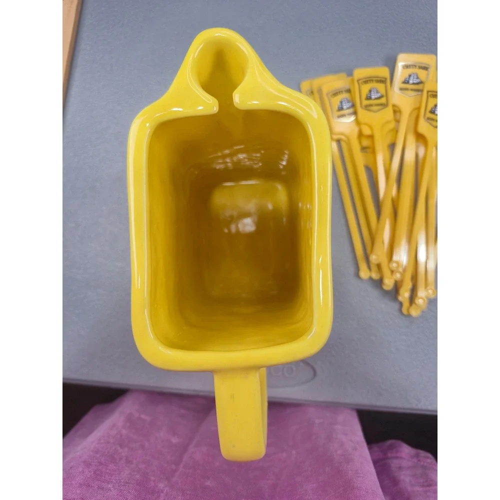 Vintage Cutty Sark Scots Whisky Yellow Ceramic Pitcher with Swizzle Sticks Set